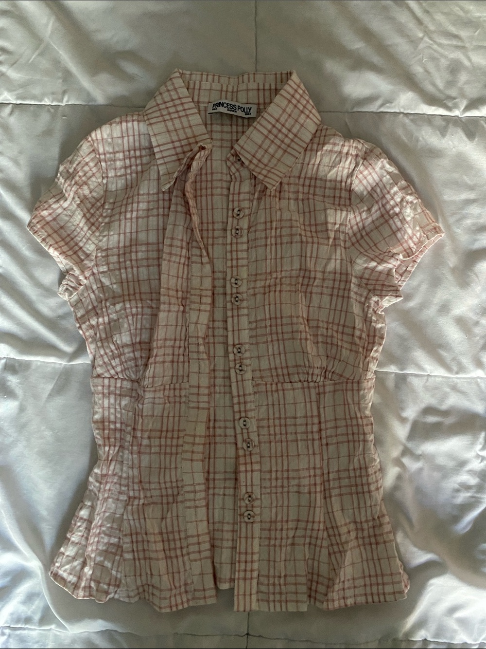 Princess Polly Pink Plaid Short Sleeve Button-Down Shirt